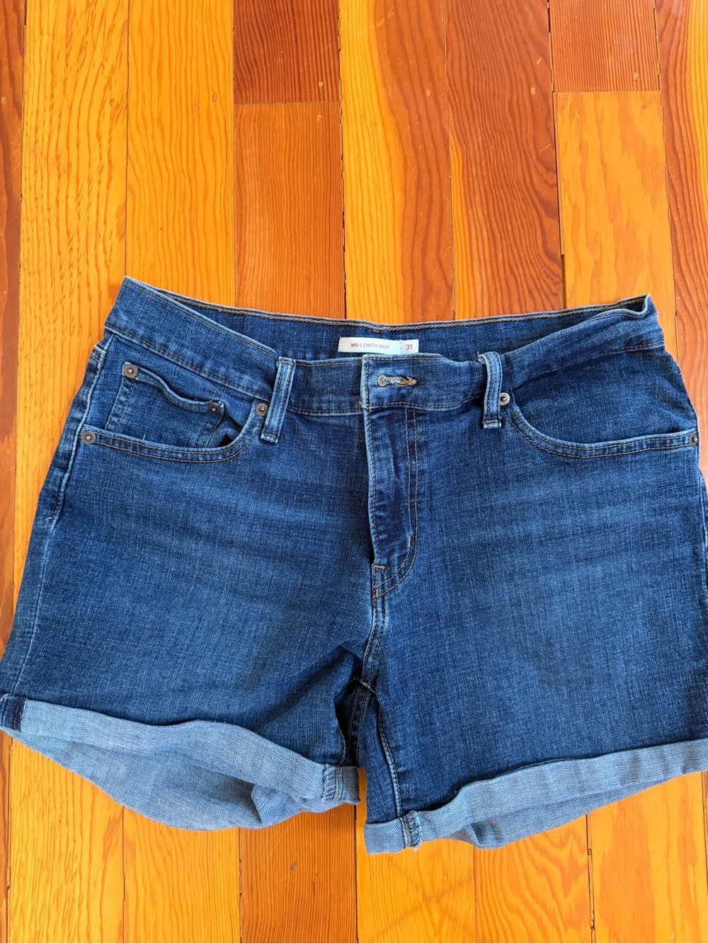 Dark Blue Rolled Hem Women's Denim Shorts